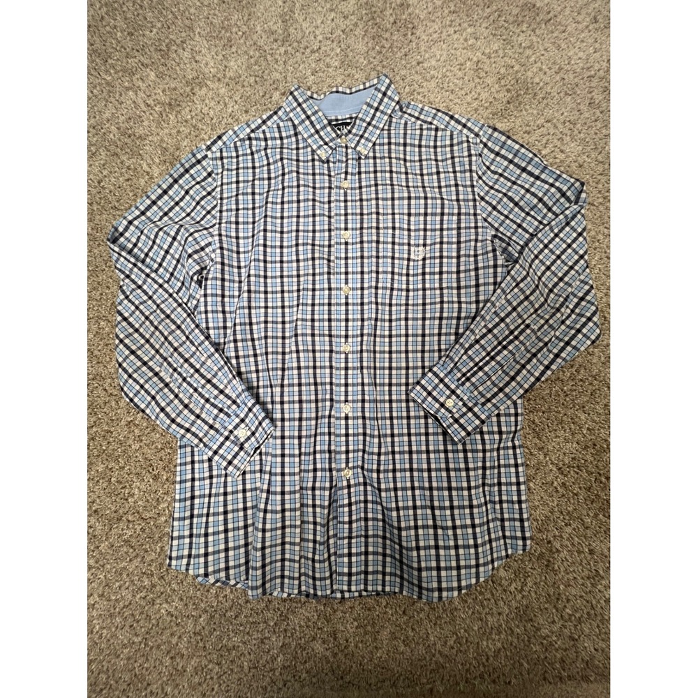 Chaps Mens Easy Care Blue Plaid Long Sleeve Button Down Shirt Large L